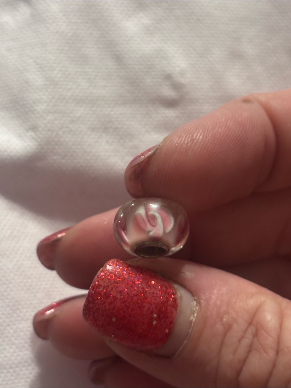 Pandora Clear Glass Bead with Pink Rose Swirl